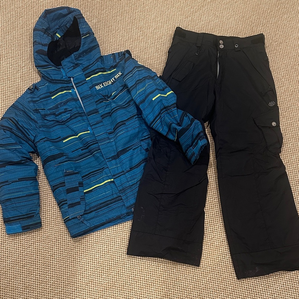 686 Striped Blue and Black Winter Jacket and Pants